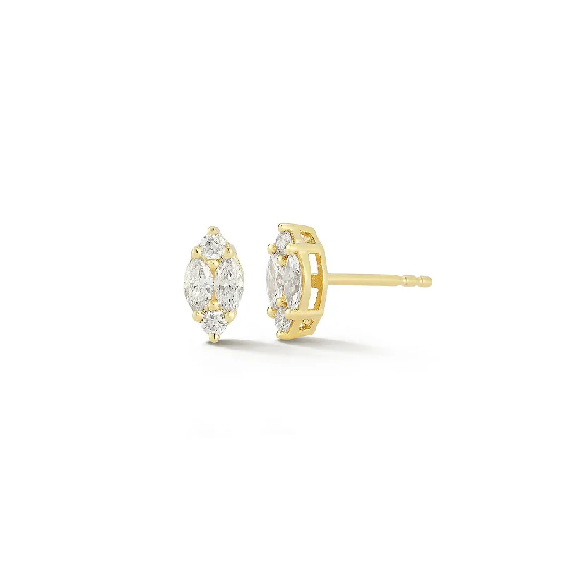 gold earrings for women -Diamond Illusion Marquise Stud Earrings