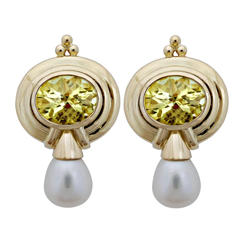 antique drop earrings for women -Earrings-Lemon Quartz and Pearl