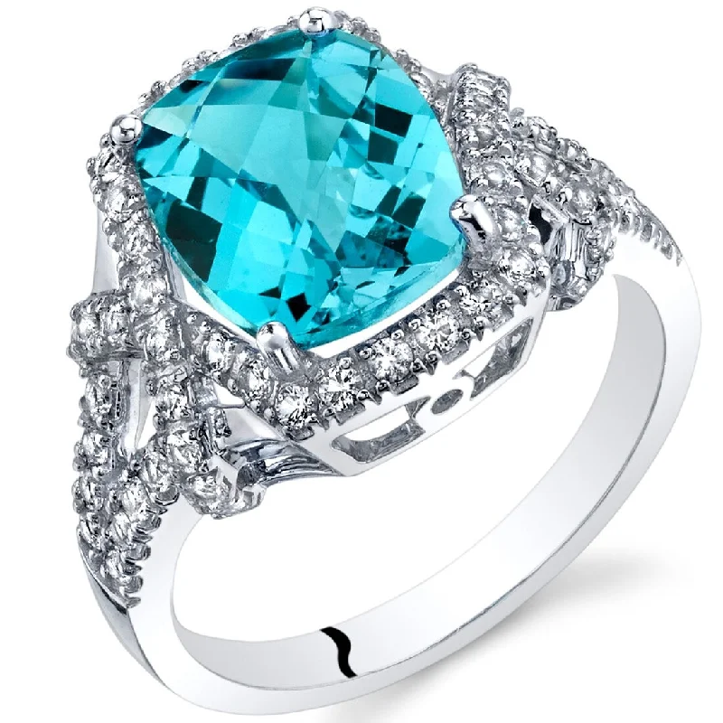 sapphire rings for women -14k White Gold 4.06ct Swiss Blue Topaz and White Topaz Ring