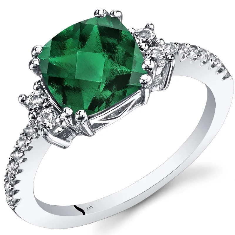 fashion gemstone rings for women -14k White Gold 2.28ct Created Emerald and White Topaz Ring