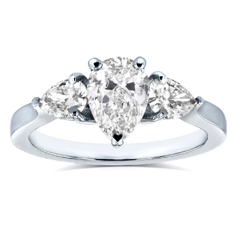 luxury diamond wedding rings -Annello by Kobelli Platinum Certified 1 1/2ct TDW Pear Cut Diamond Three Stone Ring