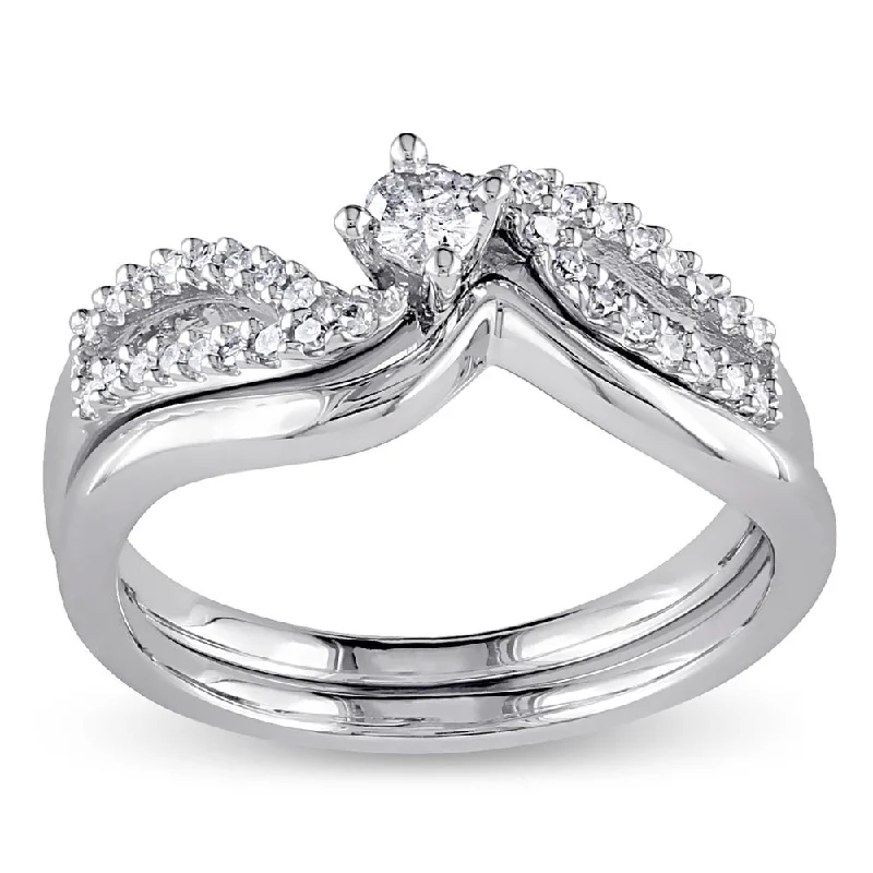 unique diamond rings for women -Miadora Sterling Silver 1/4ct TDW Diamond Bypass Bridal Ring Set - White