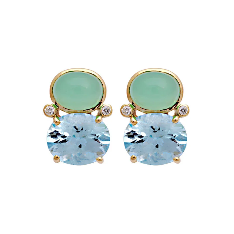 creative earrings for women -Earrings-Blue Topaz, Chrysoprase and Diamond