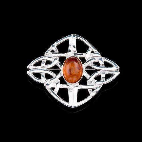 Silver Or Gold Amber Celtic Brooch - AB142