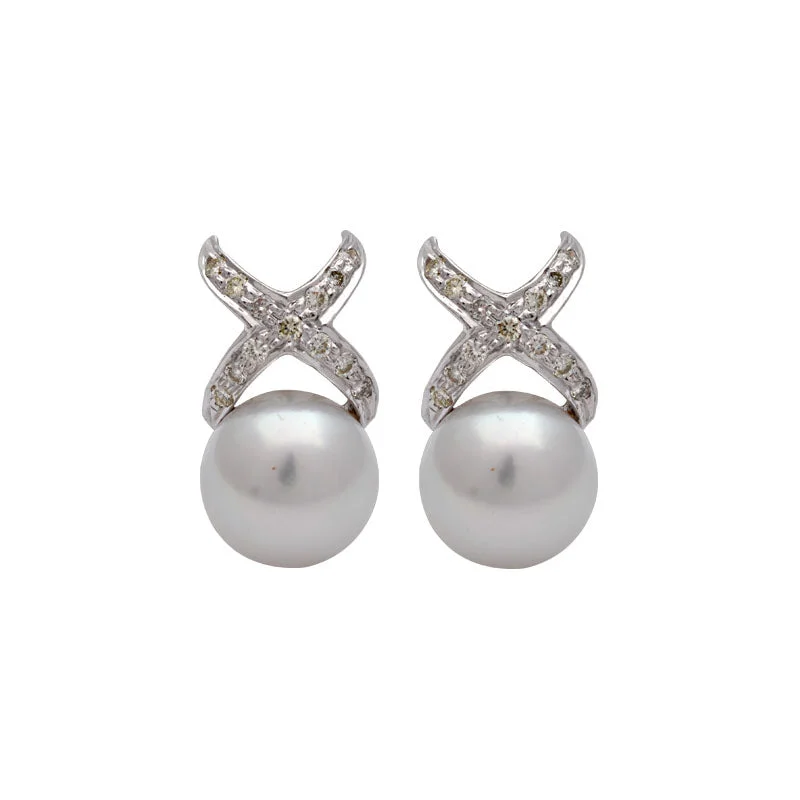 birthday gift earrings for women -Earrings-South Sea Pearl and Diamond