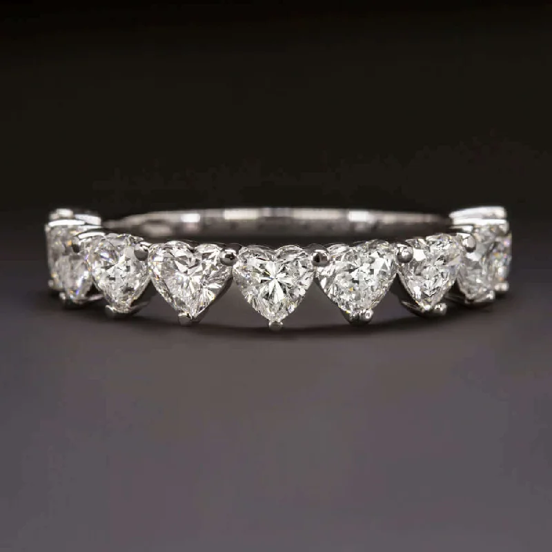 promise rings for women -1.75ct HEART SHAPE DIAMOND WEDDING BAND HALF ETERNITY RING WHITE GOLD STACKING