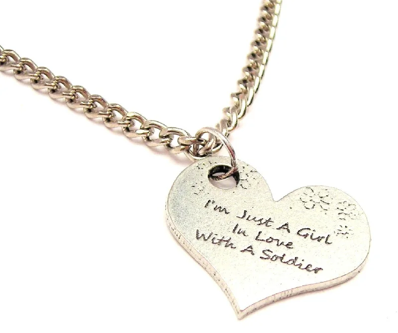 trendy long necklaces for women -I'm Just A Girl In Love With A Soldier Single Charm Necklace