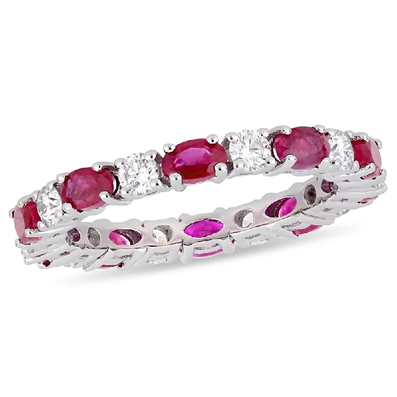 birthstone rings for women -Miadora 14k White Gold Oval-Cut Ruby & 3/4ct TDW Diamond Stackable Eternity Ring