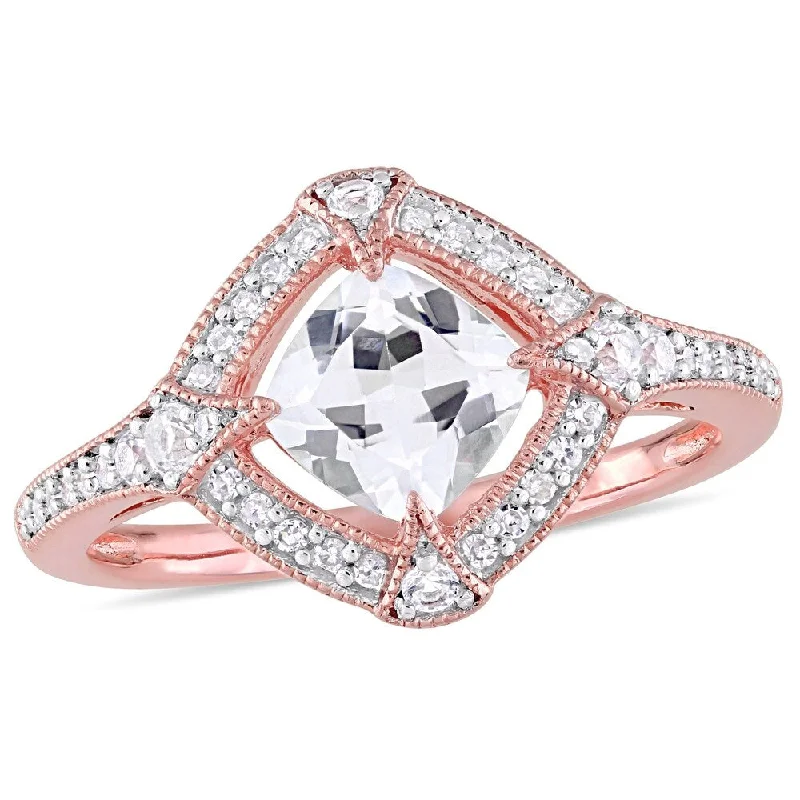 unique engagement rings for women -Miadora Rose Plated Sterling Silver Created White Sapphire 1/6ct TDW Diamond Halo Ring