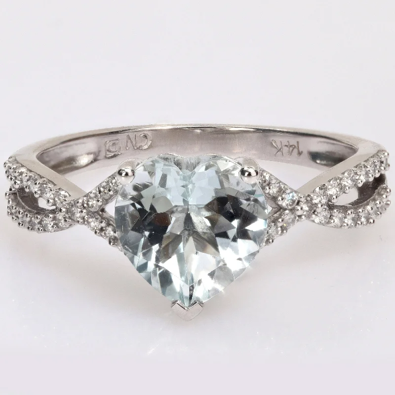 vintage engagement rings -Miadora Heart-cut Aquamarine and 1/5ct TDW Diamond Crossover Ring in 14k White Gold