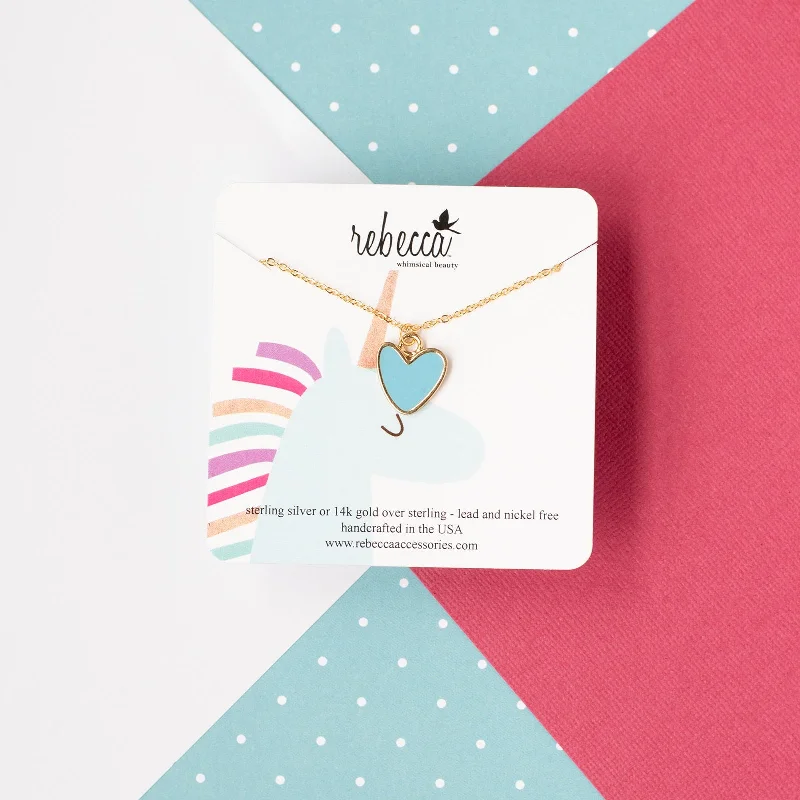 layered gold necklaces for women -Blue Heart Enamel Charm Children's Necklace