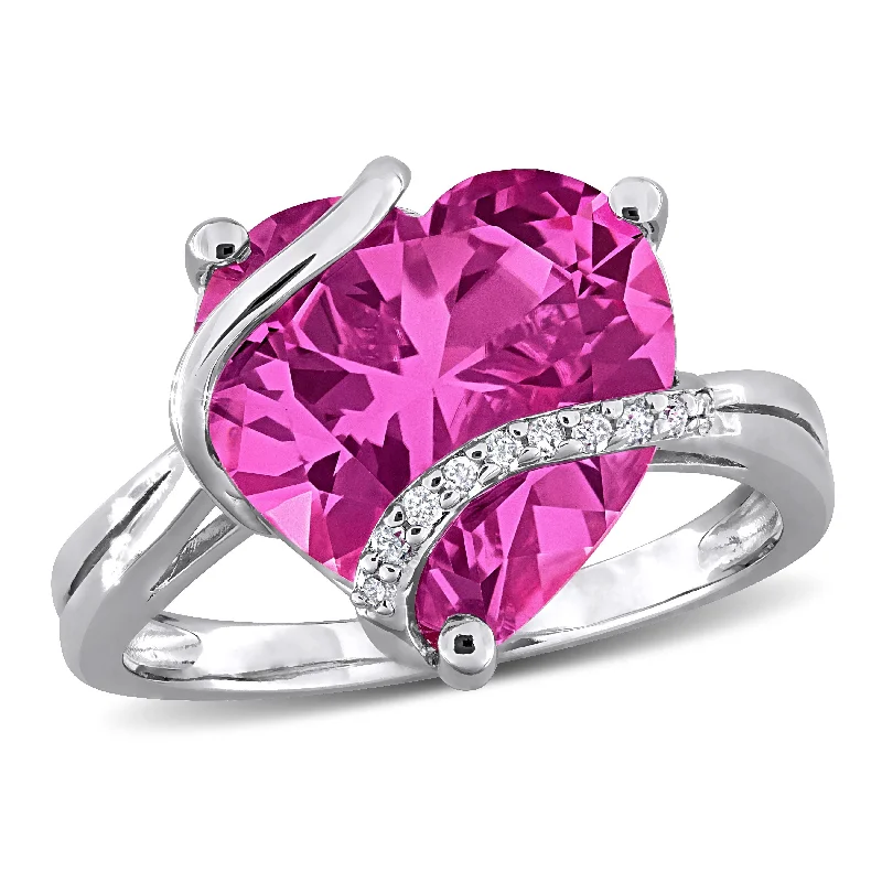 wedding bands with diamonds -Miadora 7 1/4ct TGW Created Pink Sapphire and Diamond Accent Heart Wrapped Ring in Sterling Silver