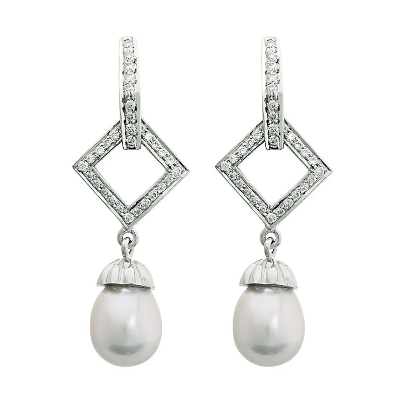 fancy earrings for women -Earrings-South Sea Pearl and Diamond