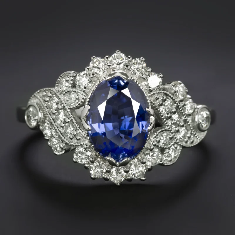 wedding rings with gemstones -2.26ctw SAPPHIRE DIAMOND VINTAGE STYLE COCKTAIL RING OVAL CUT ENGAGEMENT NATURAL