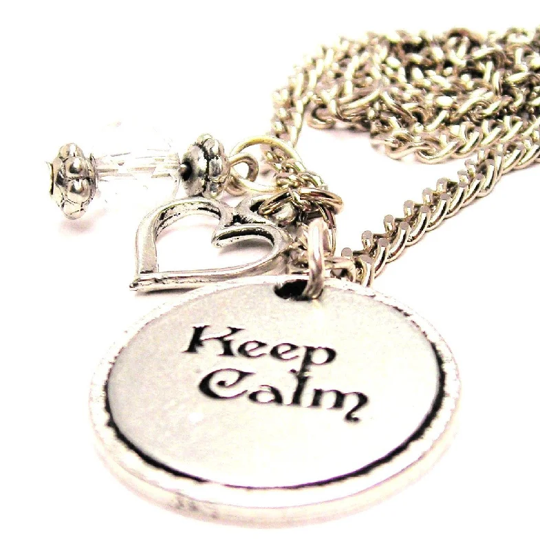 birthstone necklaces for women -Keep Calm Circle Heart And Crystal Necklace