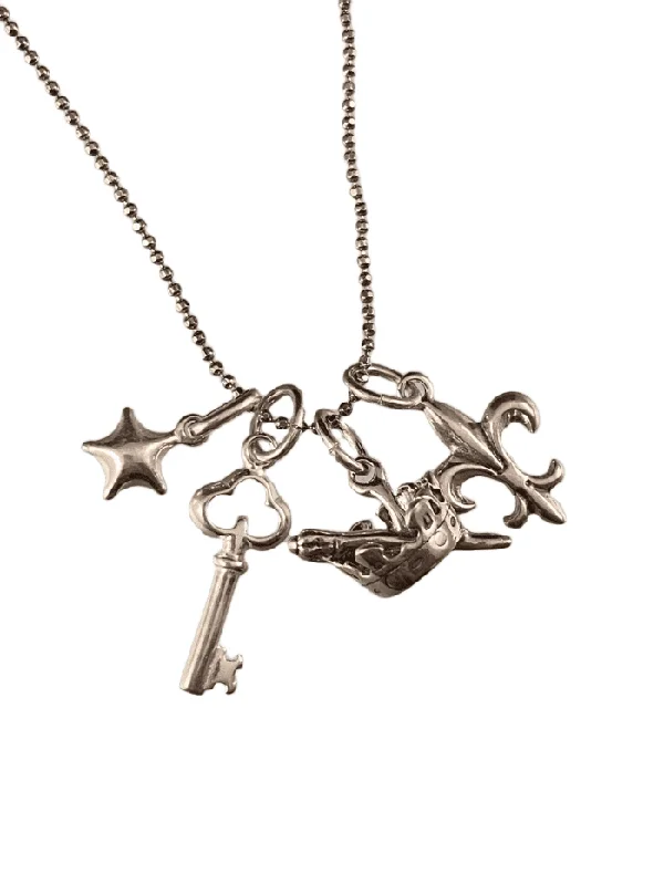 fashion choker necklaces -16” Magic Charm Necklace with Star Key Scepter and Fleur De Lis Charms