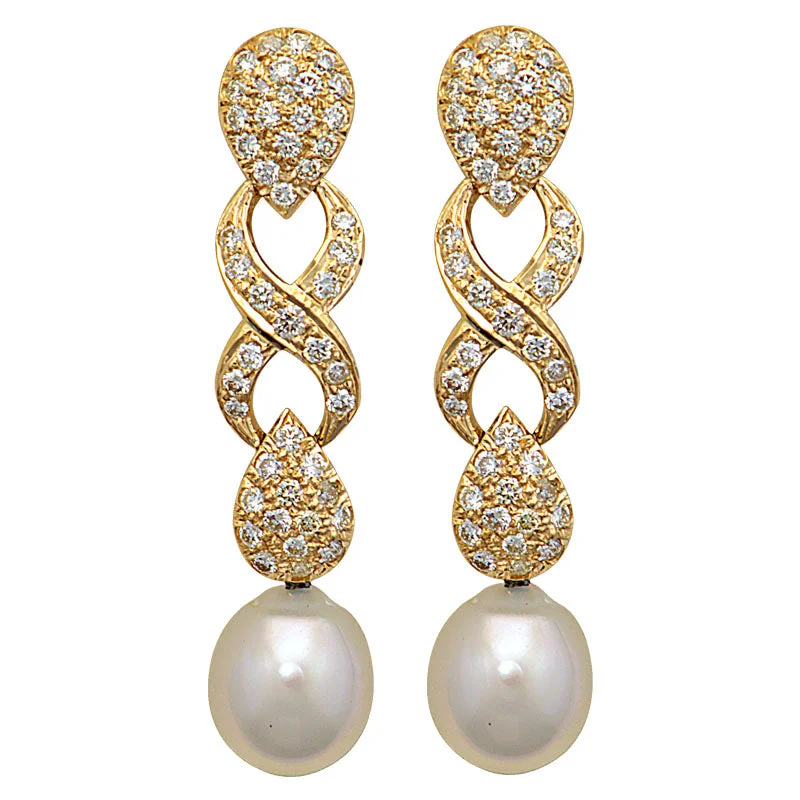 big hoop earrings for women -Earrings-Pearl and Diamond