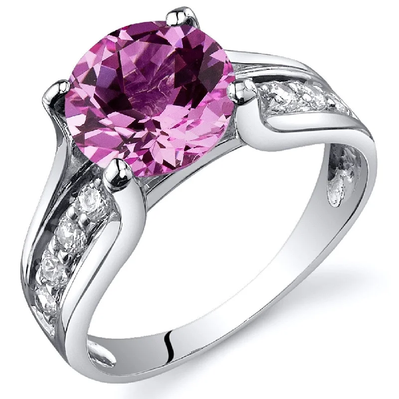 wedding rings with sapphires -Sterling Silver 2.75 ct Created Pink Sapphire Birthstone Ring