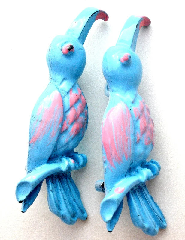 Pair Of Blue Bird Brooches Pins Vintage