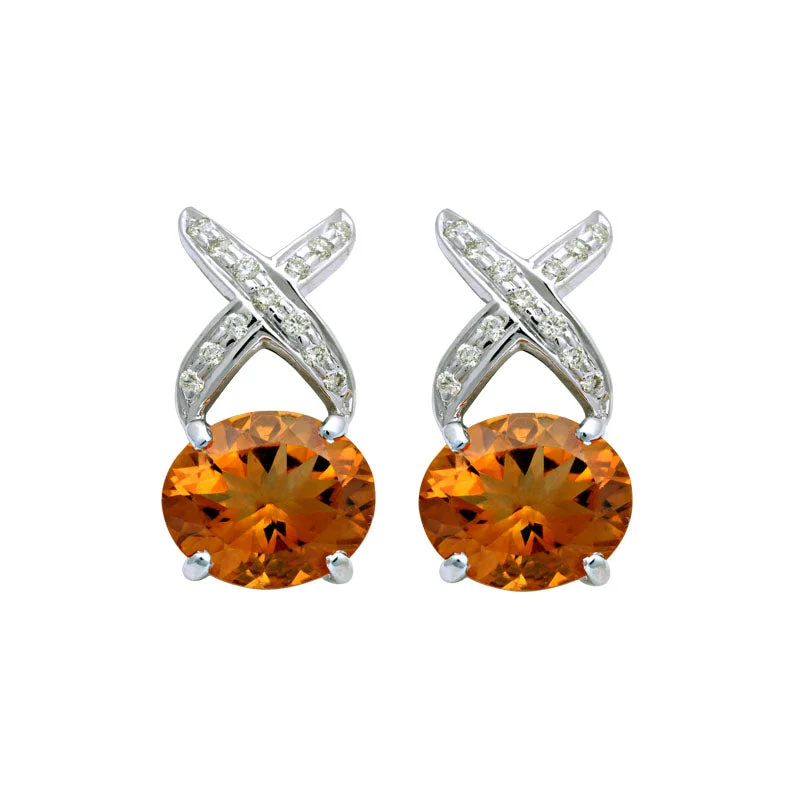 thick hoop earrings -Earrings-Citrine and Diamond