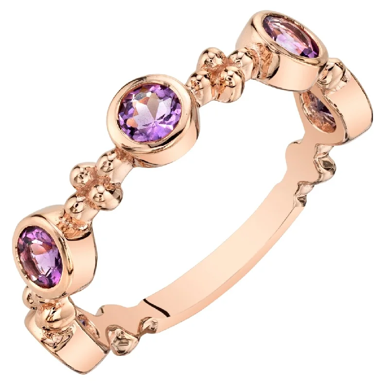 unique gemstone rings -Rose Tone Amethyst Tiara Stackable Ring in Sterling Silver