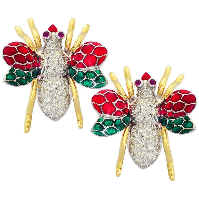 big stud earrings for women -Earrings-Ruby and Diamond (Enamel)