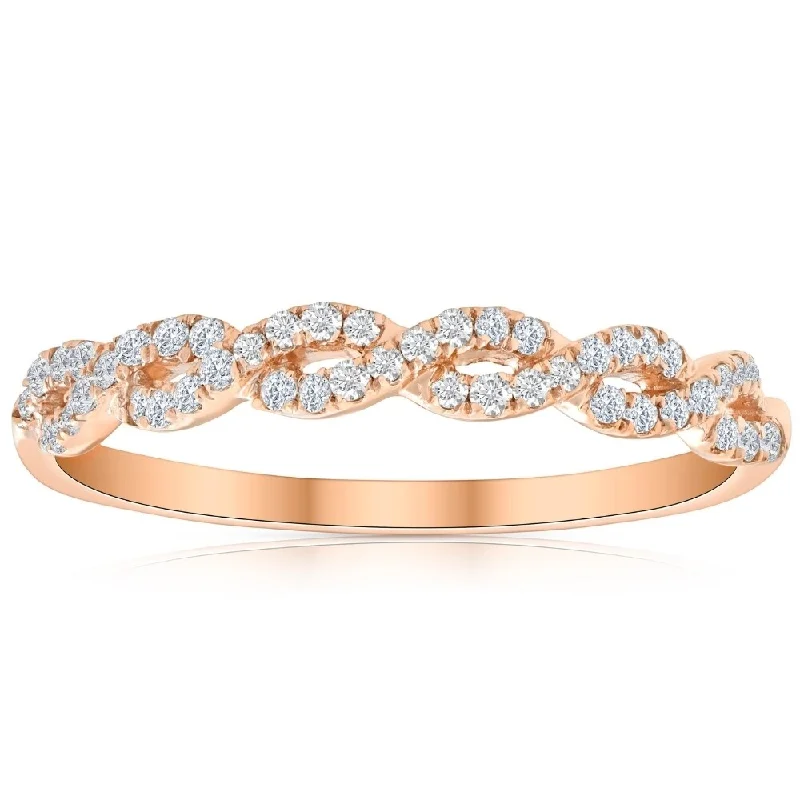 vintage diamond rings -1/4 Carat (ctw) Round White Diamond Ladies Swirl Wedding Ring 10k Rose Gold