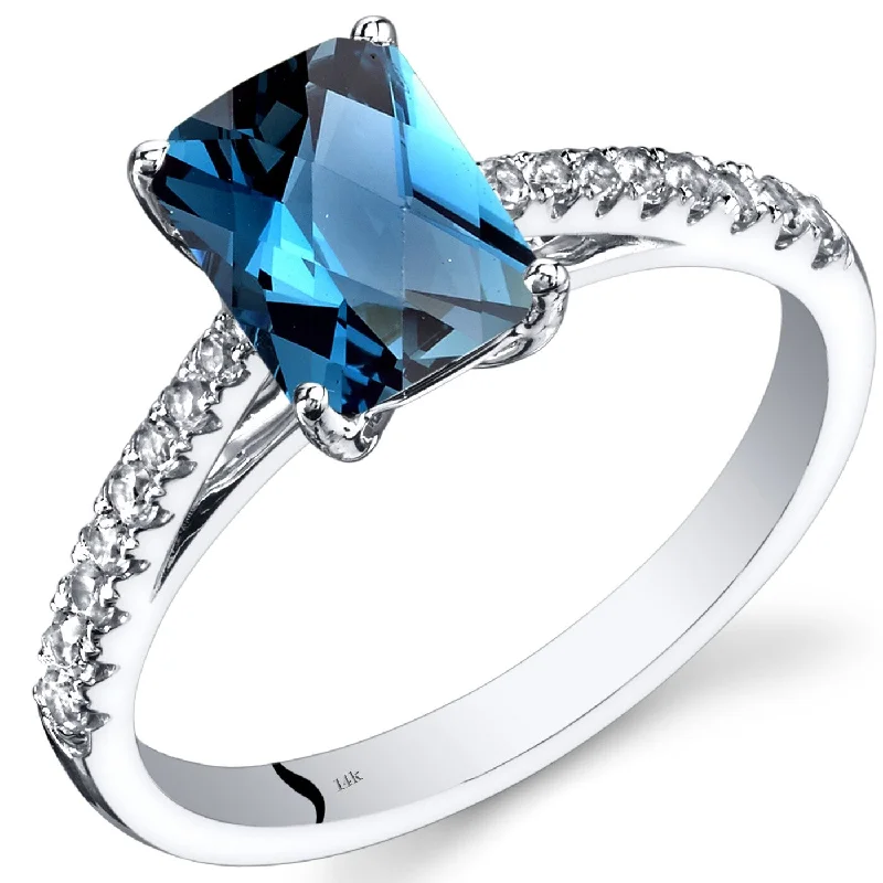 eternity diamond rings for women -14k White Gold 1.91ct London Blue Topaz and White Topaz Ring