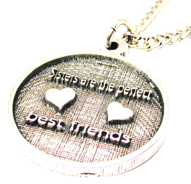 custom name necklaces for women -Sisters Are The Perfect Best Friends With Hearts Circle Single Charm Necklace