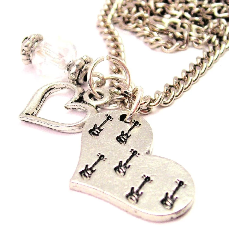 birthstone pendant necklaces -Guitars In Your Heart Necklace with Small Heart