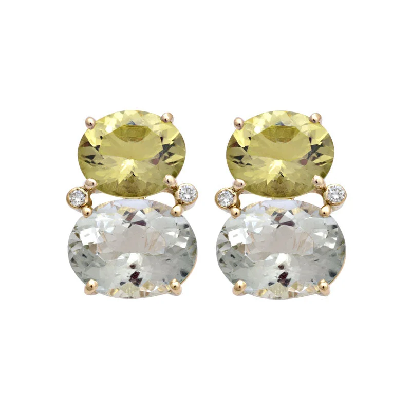 antique drop earrings for women -Earrings-Lemon Quartz, Green Quartz and Diamond