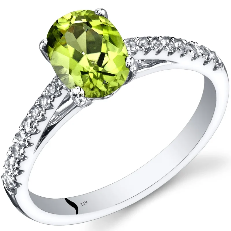 classic rings for women -14k White Gold 1.41ct Peridot and White Topaz Ring