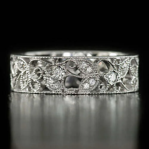 fashion rings for women -VINTAGE STYLE DIAMOND ART NOUVEAU FLORAL WEDDING BAND COCKTAIL RING ETERNITY