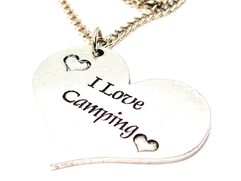 handmade pendant necklaces -I Love Camping Heart Large Single Charm Necklace