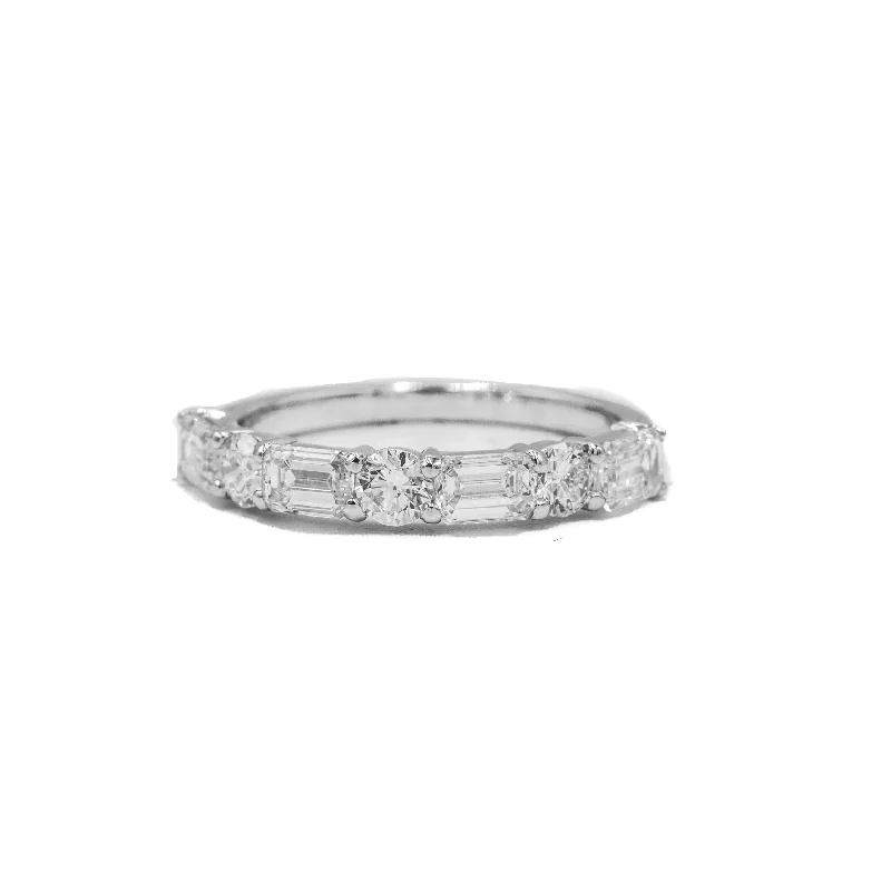 modern wedding rings for women -14kw 1.53ctw Round & Emerald-Cut Diamond Band