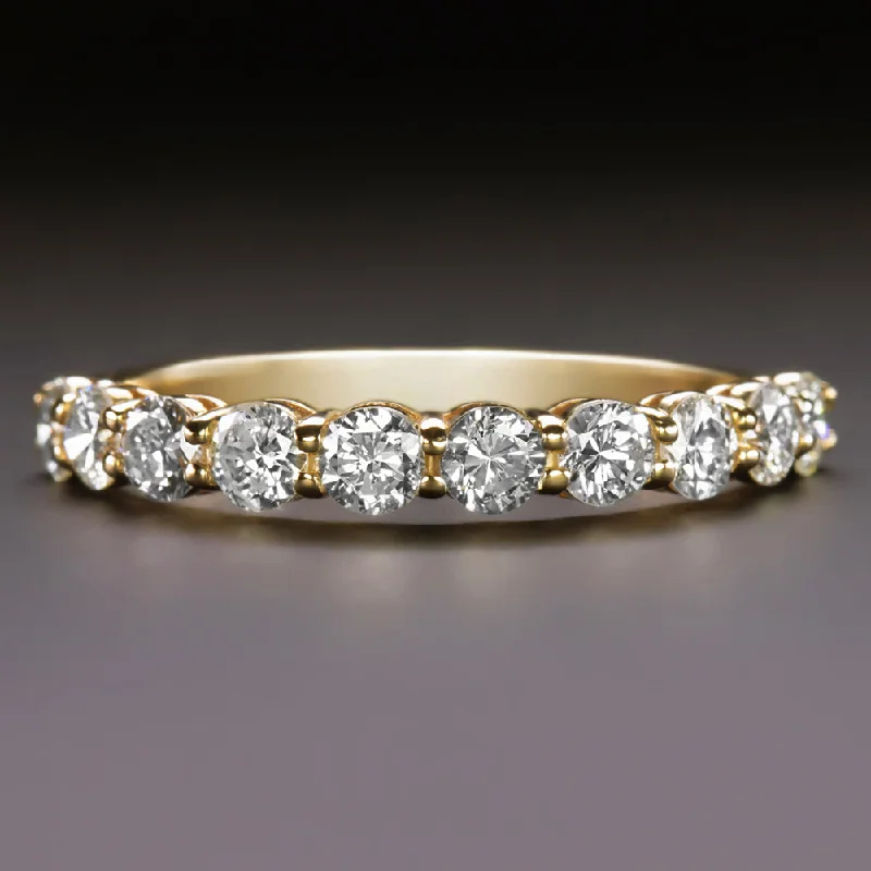 silver rings for women -0.84ct DIAMOND WEDDING BAND STACKING RING NATURAL 14k YELLOW GOLD VERY GOOD CUT