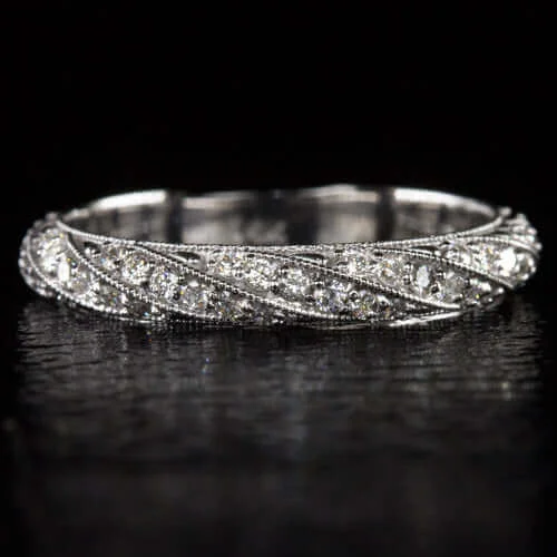 large statement rings for women -0.62ct DIAMOND PAVE WEDDING BAND ETERNITY COCKTAIL STACKING RING VINTAGE STYLE