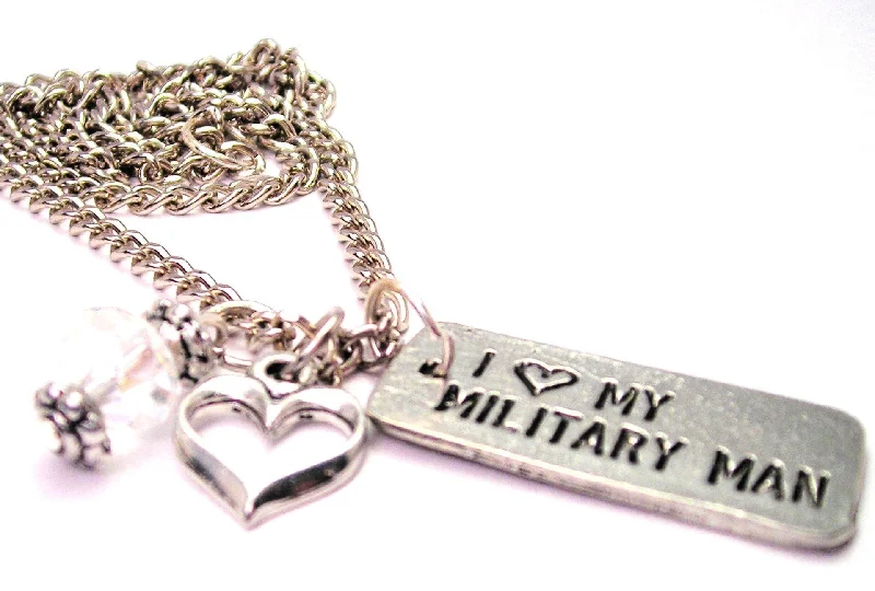 unique necklaces for women -I Love My Military Man Tab Necklace with Small Heart