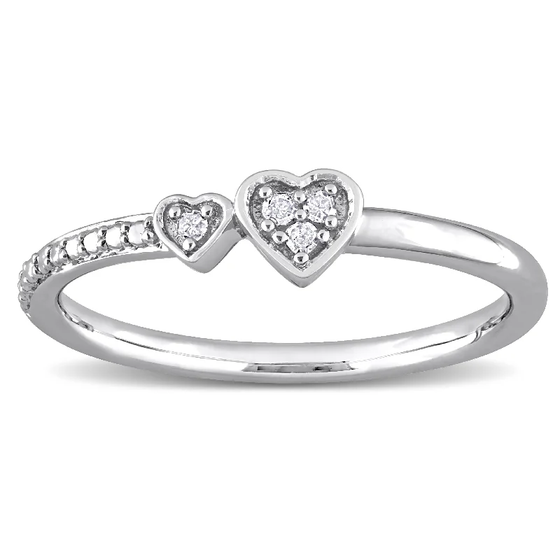 vintage diamond rings -Miadora Diamond Accent Double Heart Promise Stacking Ring in Sterling Silver