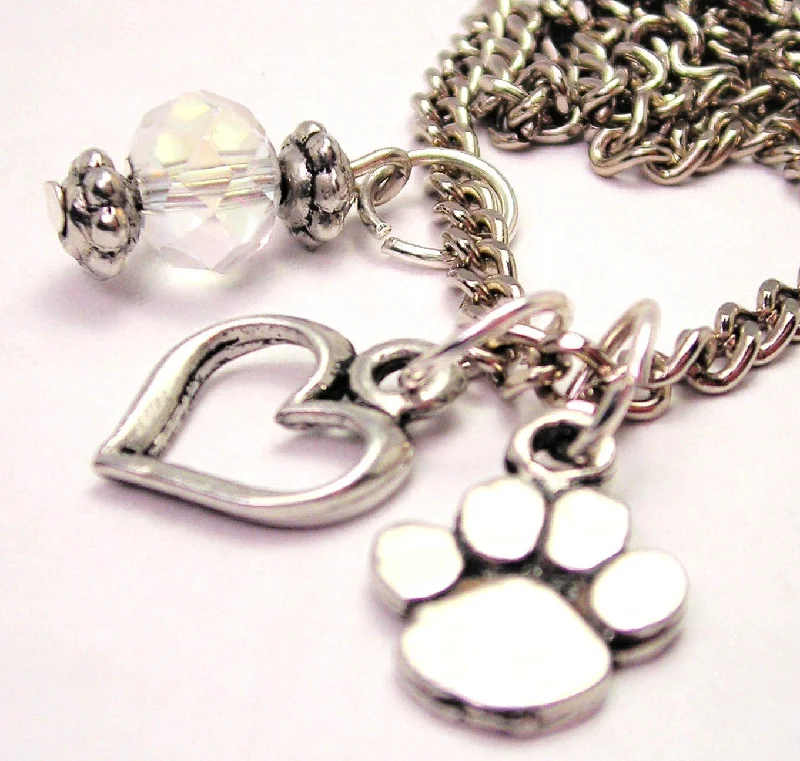 boho necklaces for women -Small Paw Print Necklace with Small Heart