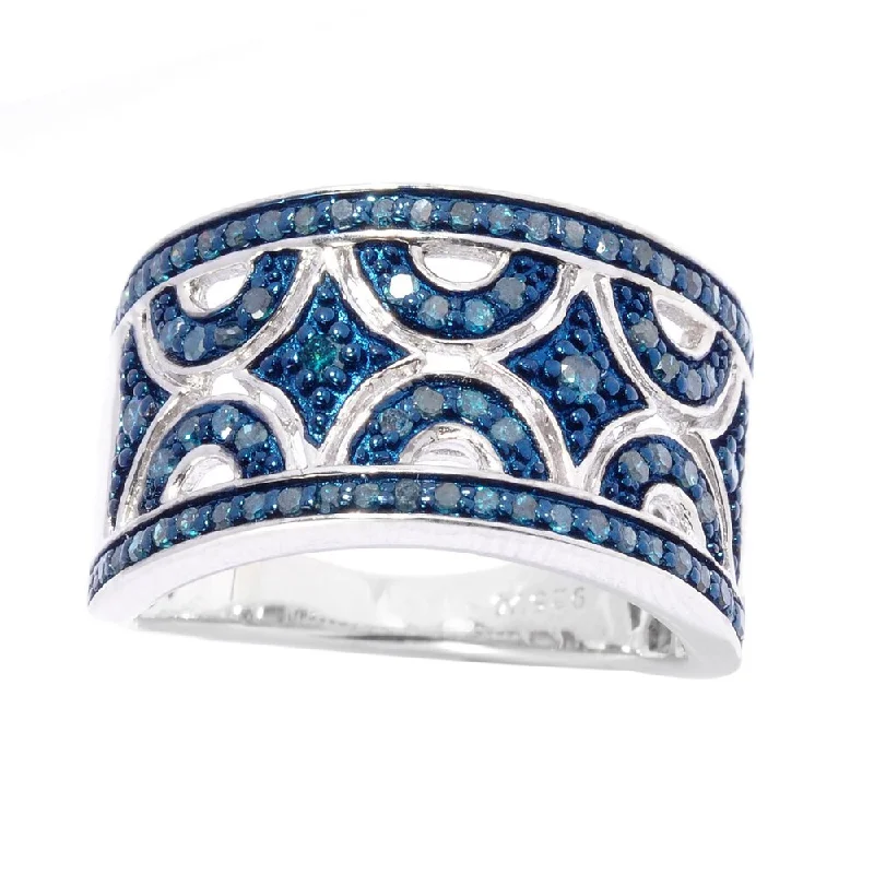 eternity rings with diamonds -Sterling Silver 1/2ct TDW Blue Diamond Art Deco Ring