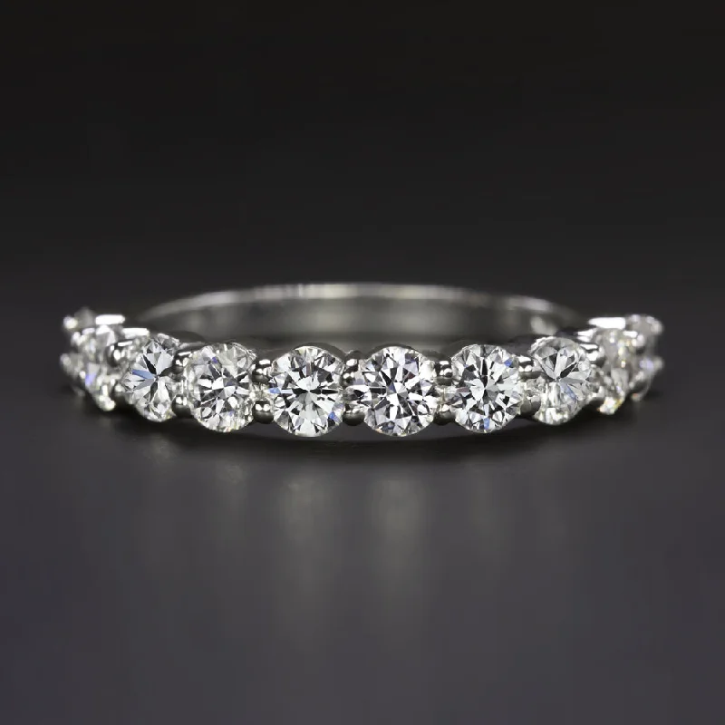 double band rings for women -1.35ct DIAMOND WEDDING BAND STACKING RING NATURAL 14k WHITE GOLD HALF ETERNITY