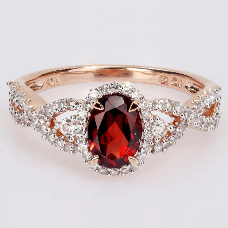 gold rings for women -Miadora 10k Rose Gold Garnet, White Sapphire and 1/3ct TDW Diamond Halo Infinity Ring