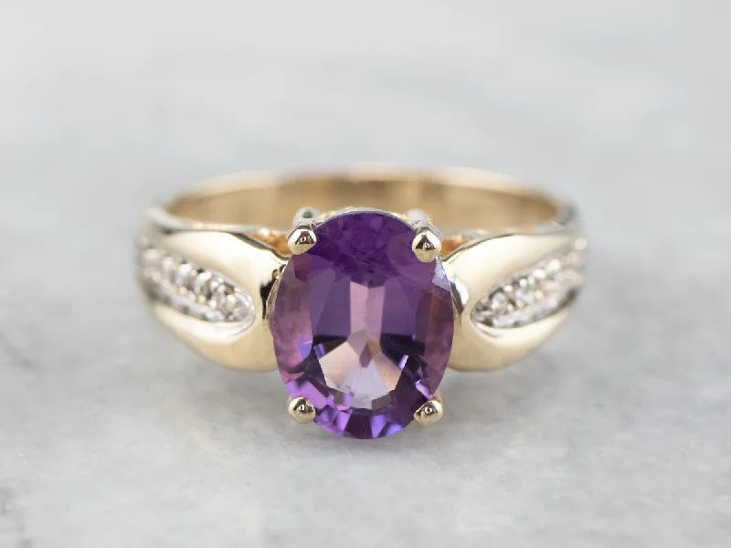 pearl rings for women -Amethyst Diamond 14K Gold Ring