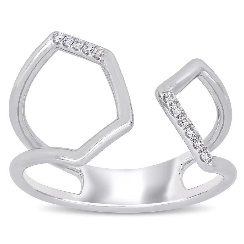 promise rings with birthstones -Miadora 14k White Gold Diamond-Accent Geometric Open Cuff Ring