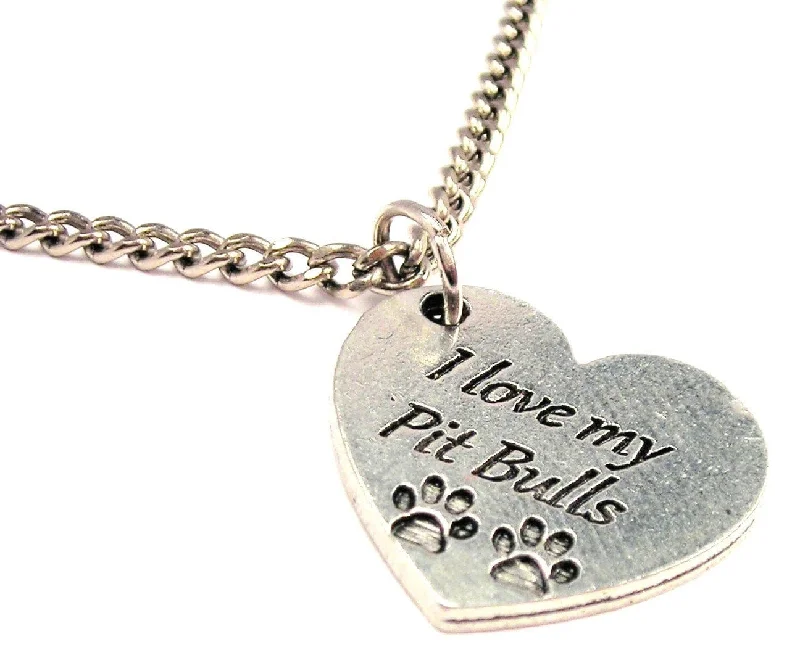 trendy necklaces for women -I Love My Pit Bulls Heart Single Charm Necklace