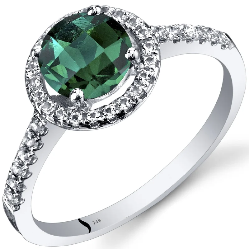 custom birthstone rings -14k White Gold 1.34ct Created Emerald and White Topaz Ring