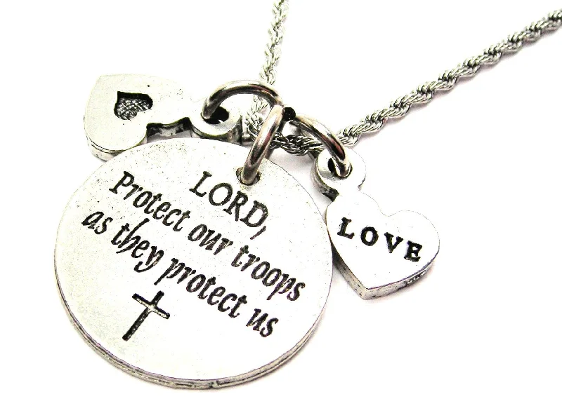 gemstone drop necklaces -Lord Protect Our Troops As They Protect Us Stainless Steel Rope Chain Necklace