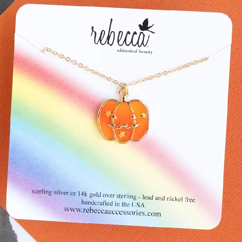 luxury crystal necklaces for women -Pumpkin Orange Jack-O Lantern Enamel Charm Necklace Children