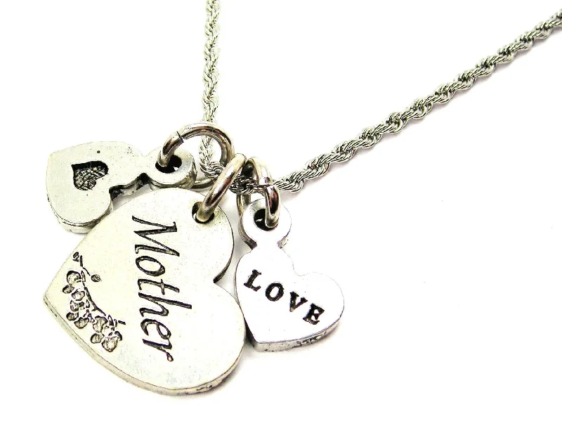 silver chain necklaces for women -Mother Heart With Hearts Stainless Steel Rope Chain Necklace